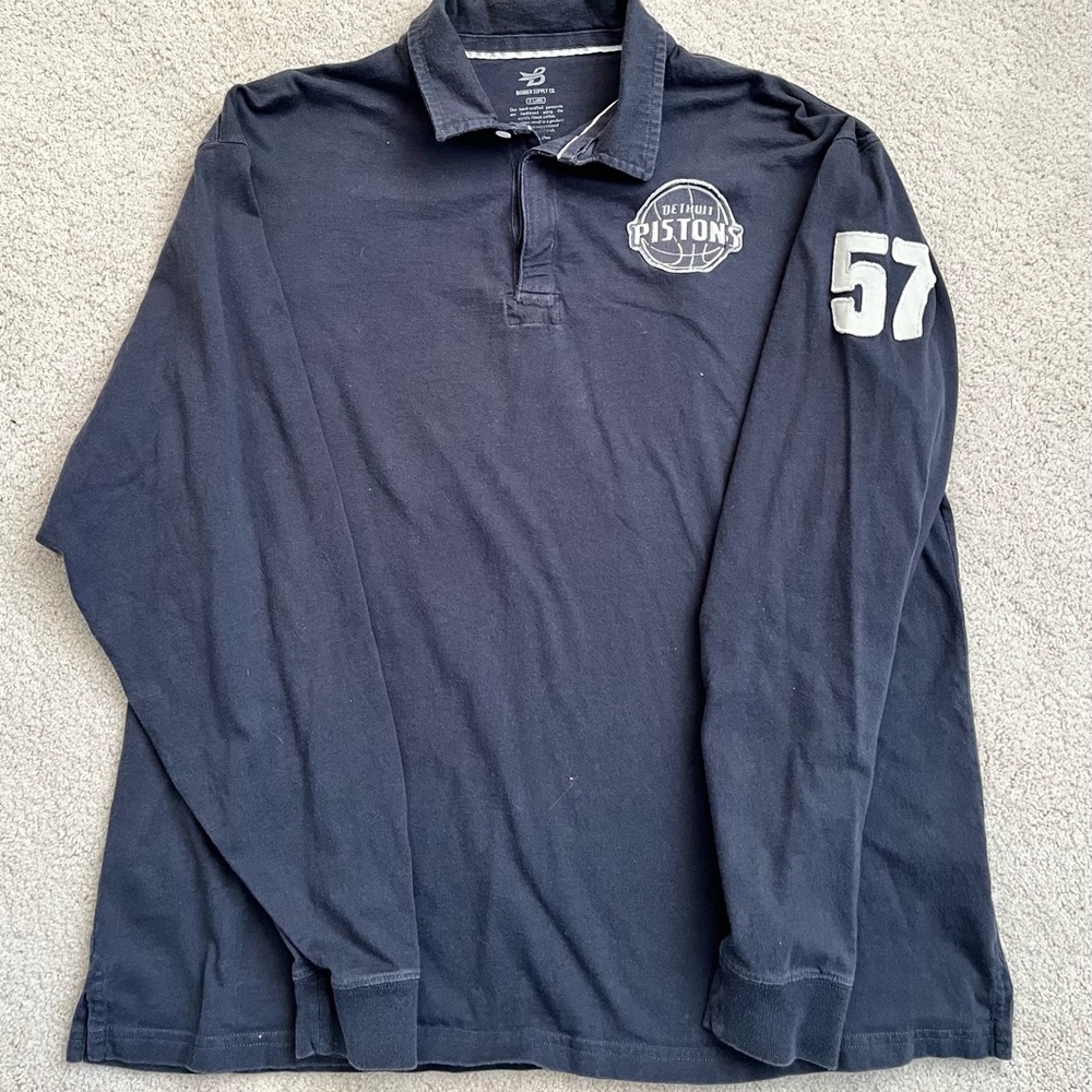 Detroit Pistons Banner supply Co Navy Long Sleeve Polo Shirt Sz XL